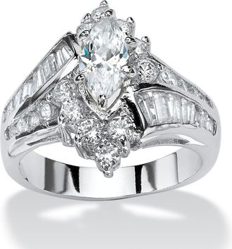 Palm Beach Jewelry 3.20 TCW Marquise-Cut Cubic Zirconia Platinum-Plated Engagement Anniversary Ring