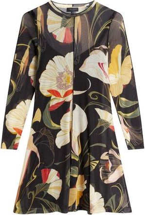 Ted Baker Dames midi-jurk van mesh met bloemen en lange mouwen (Zwart)