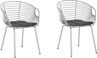 Beliani Set di 2 Sedie da Pranzo Design in Metallo Color Argento Cuscino Ecopelle Hoback