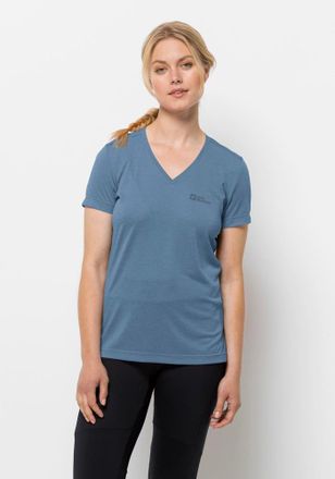 Jack Wolfskin V-Shirt JACK WOLFSKIN CROSSTRAIL T WOMEN, Damen, Gr. XS (34), blau (elemental, blau), OBERSTOFF: 100% POLYESTER, Shirts V-Shirt