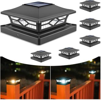 OEM Luces Solares Para Postes: Juego De 6 Luces Negras Impermeables Para Postes De Patio, Pasarela O Valla, Con 2 Modos De Color, Para Postes De Madera/vi