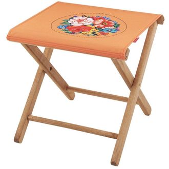 Vent de Boh&egrave;me Taburete plegable de eucalipto y tela outdoor floral naranja