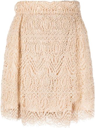 Valentino Garavani 2010 lace-detailed A-line skirt - women - Acetate/Polyester/Cotton - 40 - Neutrals