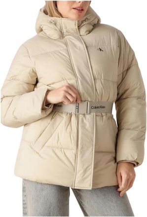 Calvin Klein Gewatteerde Puffer met Riem - Dames - Jas met riem - Beige - L - Leer - Jassen
