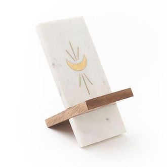 Matr Boomie Indukala Moon Phase Phone Stand for Desk - Wood, Marble, Brass in Brown at Nordstrom