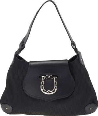 Aigner Black Signature Canvas And Leather Hobo