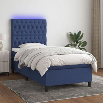 vidaXL Cama Box Spring Colch&oacute;n Y Luces Led Tela Azul 80x200 Cm Vidaxl