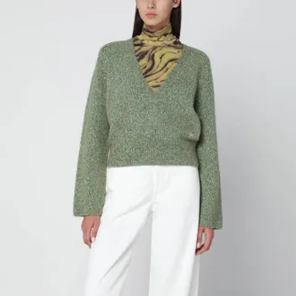 Ganni Maglione con trama verde in misto lana