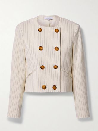 Veronica Beard Giacca Doppiopetto Gessata In Jacquard Winslow - Ecru