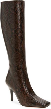 Stella McCartney Snakeskin Embossed Square Toe Knee High Boot in Coffee at Nordstrom, Size 7.5Us