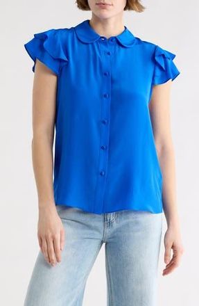 Alice & Olivia Ziggy Ruffle Cap Sleeve Silk Blend Top in Sapphire at Nordstrom Rack, Size X-Large
