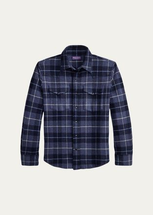 Ralph Lauren Purple Label Mens Plaid Cashmere Western Shirt