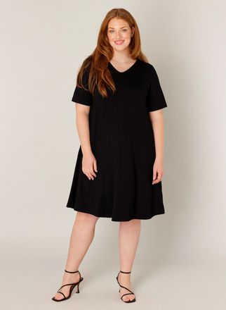 Base Level Curvy Shirtkleid BASE LEVEL CURVY Abernathy, Damen, Gr. 54 (56), N-Gr, schwarz, Jersey, Obermaterial: 94% Viskose, 6% Elasthan, unifarben, Basic, figurumspi
