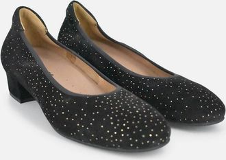 PieSanto Womens Dressy Low Block Suede Heels In Black/bronze