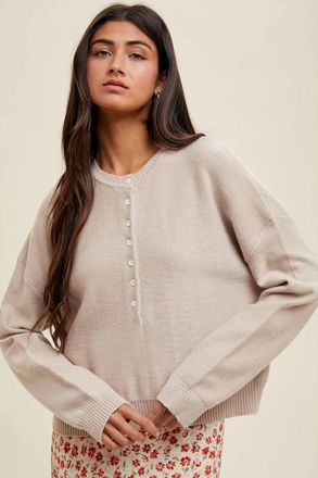 Wishlist Henley Button-Up Sweater In Shell