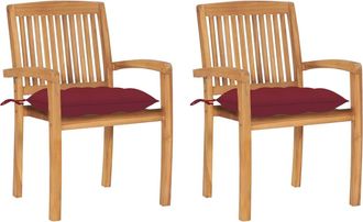 vidaXL Vidaxl - Sillas De Jard&iacute;n 2 Uds Madera De Teca Con Cojines Rojo Tinto