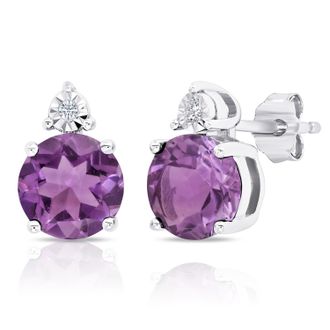 MAX + STONE Sterling Silver 7mm Round Gemstone and Diamond Accent Stud Earrings