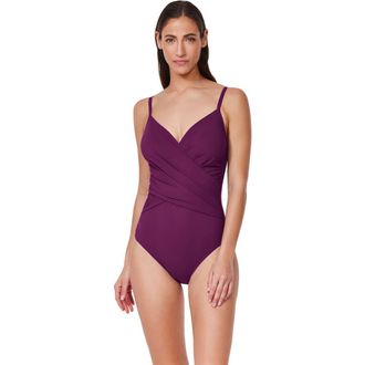 Gottex Tutti Frutti V-Neck Surplice One Piece in Wine at Nordstrom, Size 16