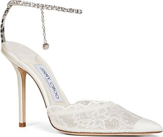 Jimmy Choo London Womens Pumps Saeda 100 Ivory Lace Polyamide High Heel Shoes