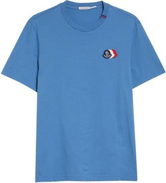 Moncler Tricolor Logo Patch Pima Cotton T-Shirt in Quiet Harbor at Nordstrom, Size Xxx-Large