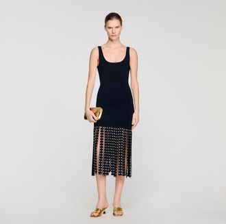 Sandro Fringed knit maxi dress