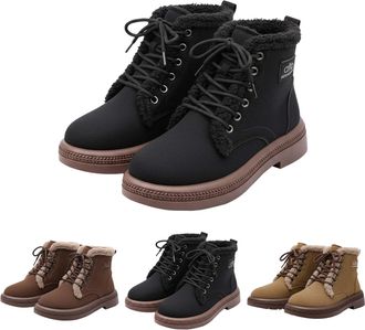 Generic Womens Winter Snow Boots Warm Cozy Faux Fur Booties Ladies Suede Lace Up Ankle Boots Outdoor Thick Insulated Low Heel Anti Slip Short Booties for Cold