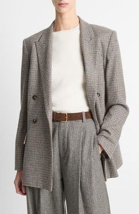 Vince Houndstooth Double Breasted Wool Blend Blazer in Cacao Houndstooth at Nordstrom Rack, Size 16 (Similar To 14W-16W)