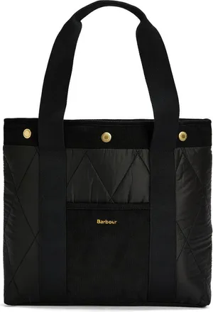 Barbour Healy Mixed Media Tote in Black/Ancient at Nordstrom