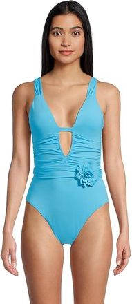 BECCA by Rebecca Virtue Garden Of Eden Magnolia Plunge One Piece Womens Swimsuits One Piece Pool : LG, Nylon/Spandex