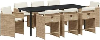 vidaXL Garden Dining Set 9 pcs Beige Poly Rattan vidaXL