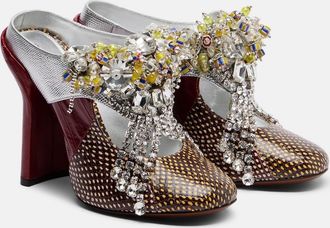 Dries Van Noten Embellished patchwork leather mules
