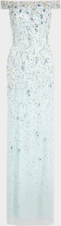 Jenny Packham Jessie Embellished Off-The-Shoulder Gown