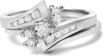 House of Brilliance 14K White Gold 3/8 Cttw Diamond Swirl Engagement Bridal Ring Set