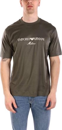 Emporio Armani T-shirt Logo Xaki - Heren - T-shirts - Grijs - L - Katoen - Tops