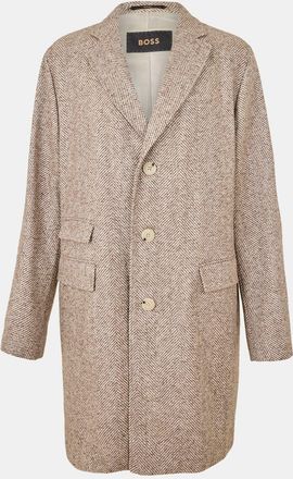 HUGO BOSS Mens Herringbone Patterned Over Coat in Brown - Size 40 (Chest)