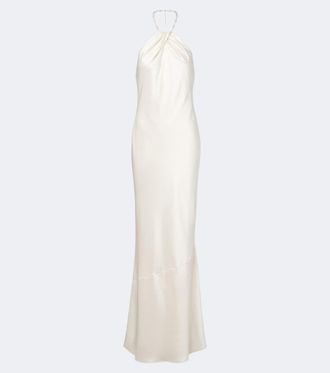 Retrof&ecirc;te Anat beaded halterneck satin maxi dress