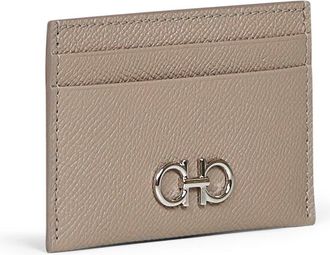Ferragamo Womens Credit Card Holder Gancini Calfskin Grey Calf Leather Wallets & Purses