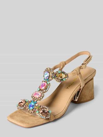 Alma En Pena Sandalette mit Ziersteinbesatz und Blockabsatz in Sand, Gr&ouml;&szlig;e 36
