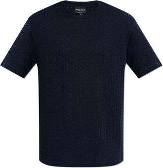 Giorgio Armani T-shirt met reli&euml;fpatroon - Heren - T-shirts - Blauw - L - Tops
