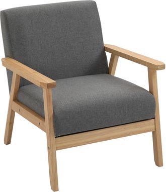 HOMCOM Linen Upholstered Pine Wood Accent Armchair - Grey - Home Living | TJ Hughes