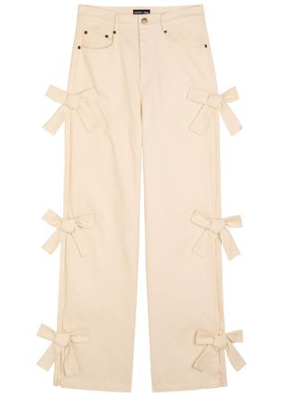 Sister Jane Bay Bow-appliquéd Straight-leg Jeans - White - 12 (UK12 / M)