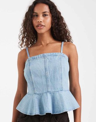 Levi's Canottiera di jeans blu con fondo a peplo