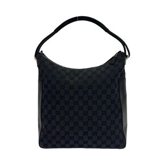 Gucci Black Canvas Leather Shoulder Bag Tote Bag (Pre-Owned)