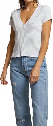 perfectwhitetee Bobby Ribbed V Neck Tee In White