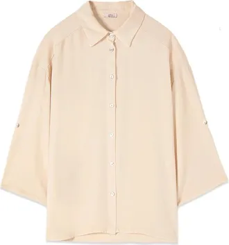 Oltre Fluid Viscose Blend Shirt - Dames - Overhemden - Beige - XS - Linnen - Overhemden