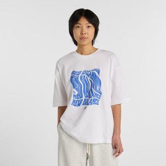 New Balance Womens Wavey Relaxed T-Shirt in White Cotton, size X-Large
