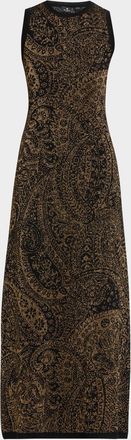 Etro Metallic Paisley Knit Sleeveless Maxi Dress