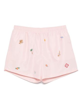 Casablanca motif-embroidered swim shorts - men - Polyester - L - Pink