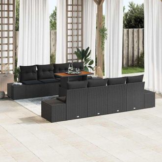 vidaXL Conjunto De Sof&aacute; De Jard&iacute;n 9 Pcs Negro Polirat&aacute;n Vidaxl