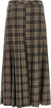 Brunello Cucinelli Tartan Wool Skirt - Brown